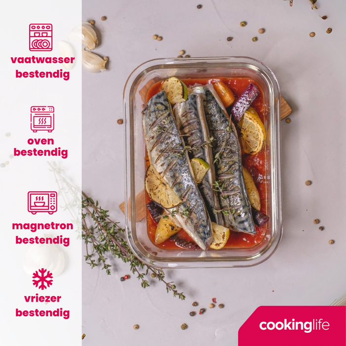 Sareva Glazen Vershoudbakje Cook & Fresh - Rechthoek - 4-delig