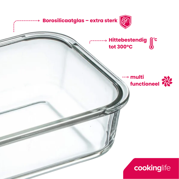 Sareva Glazen Vershoudbakje Cook & Fresh - Rechthoek - 4-delig