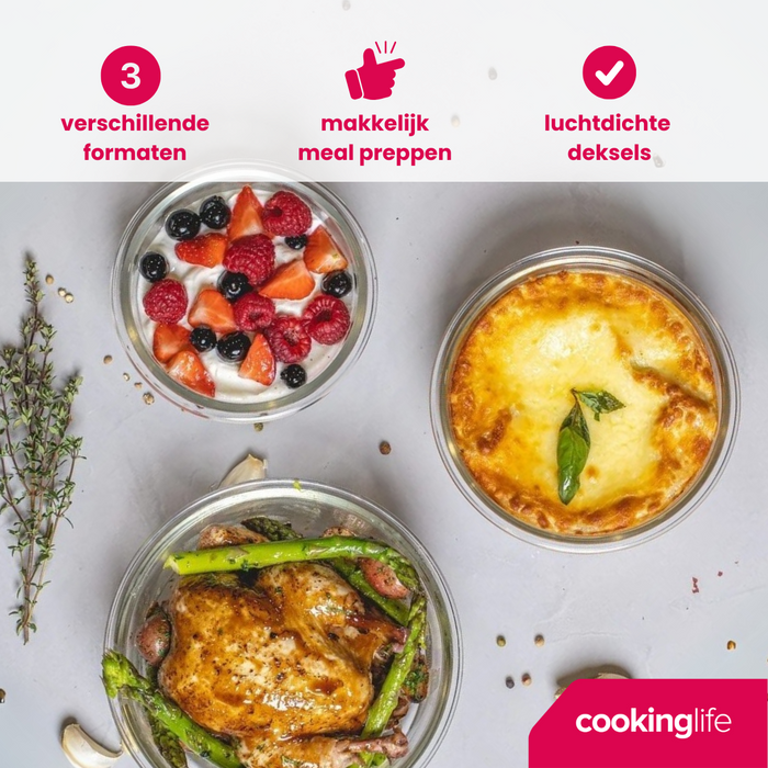 Sareva Glazen Vershoudbakje Cook & Fresh - Rond - 3-delig