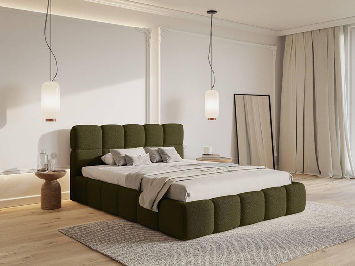 NADUVI Collection Chloe Bedframe 140 x 200 cm - met Opbergvak - Bouclé - Olijfgroen