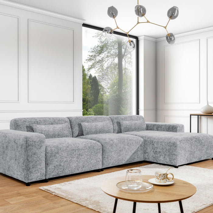 by fonQ Velura Hoekbank Rechts `Big - Chenille - Grijs