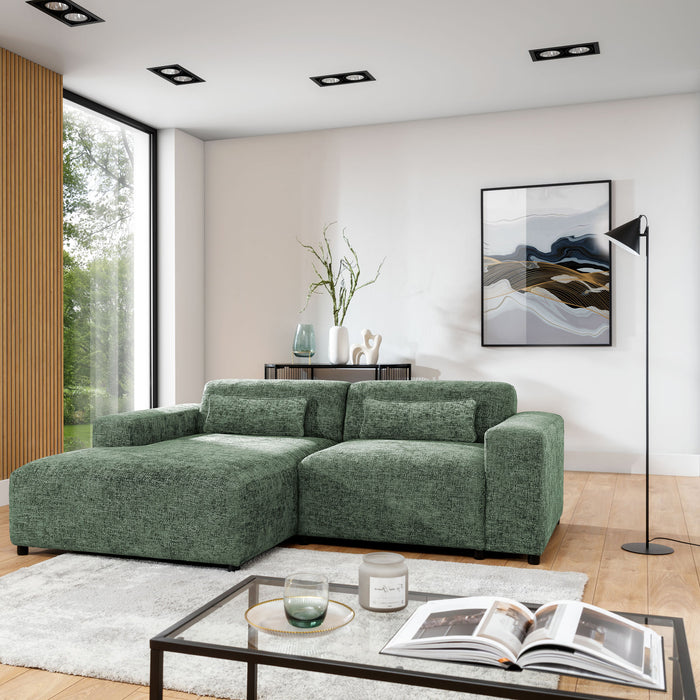 by fonQ Velura Hoekbank Links - Chenille - Groen