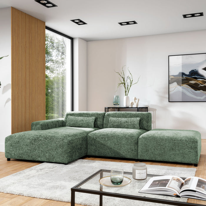 by fonQ Velura Hoekbank Links met Hocker - Chenille - Groen