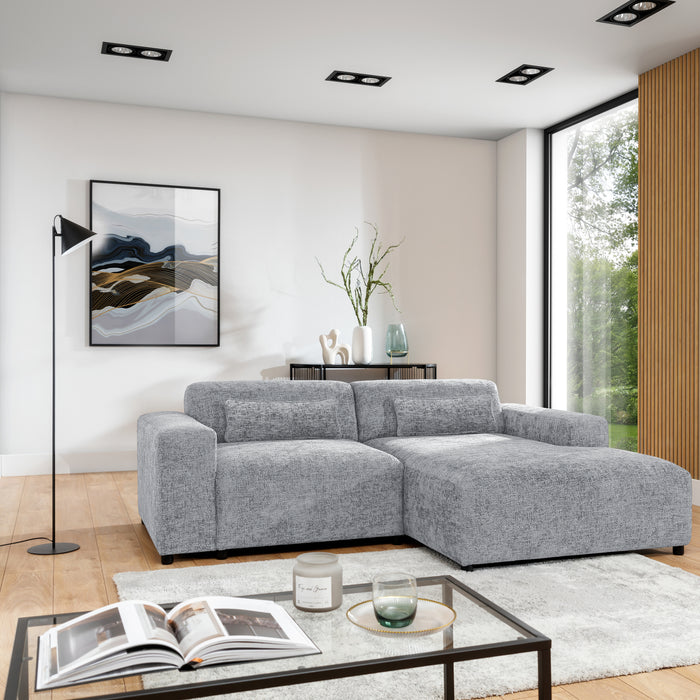 by fonQ Velura Hoekbank Rechts - Chenille - Grijs