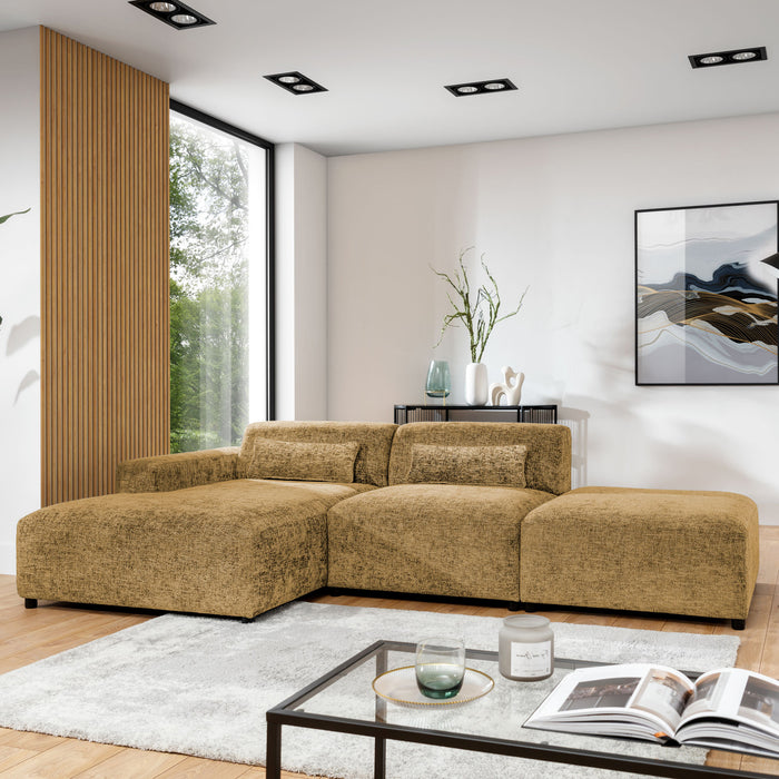 by fonQ Velura Hoekbank Links met Hocker - Chenille - Oker