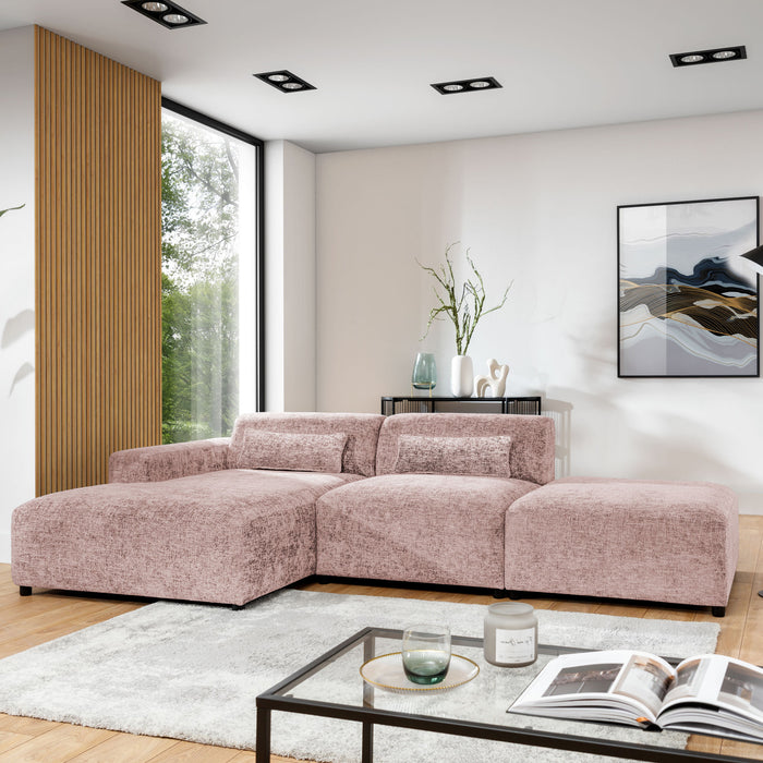 by fonQ Velura Hoekbank Links met Hocker - Chenille - Oudroze