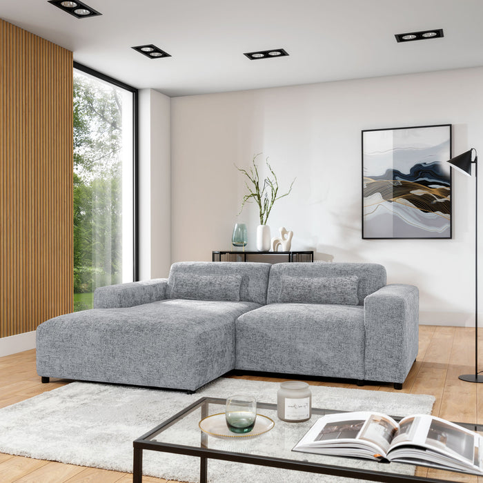 by fonQ Velura Hoekbank Links - Chenille - Grijs