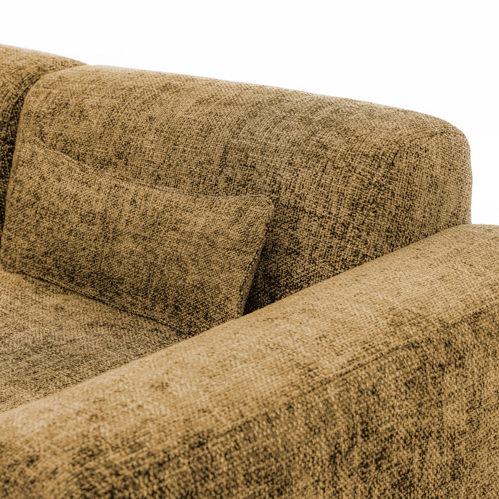 by fonQ Velura Hoekbank Rechts met Hocker - Chenille - Oker