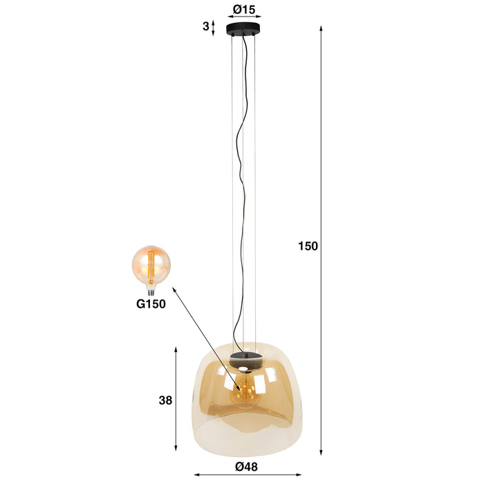 Giga Meubel - Hanglamp Amber Glas - 48x48x150cm - Drift