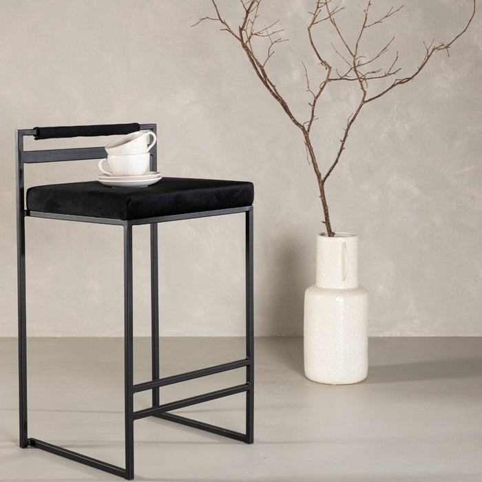 Fjôrd - Barkruk Zwart - Velvet - Opelika - Set van 2