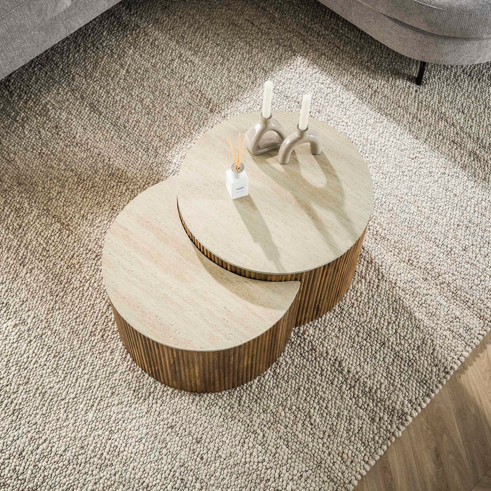 Giga Meubel - Salontafel Halfrond Travertin|Hout - Set Van 2 - Nuovo