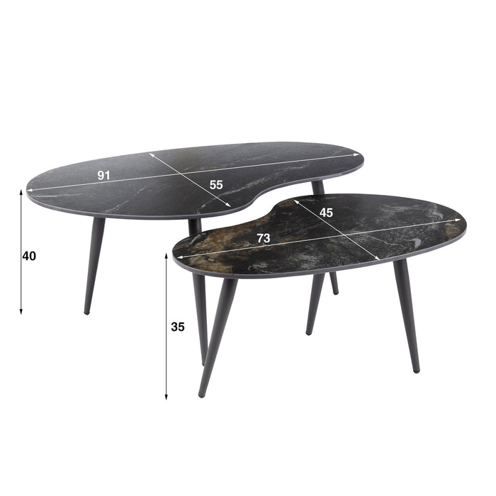 Giga Meubel - Salontafel Zwart Keramiek - 91x55x35cm - Set Van 2