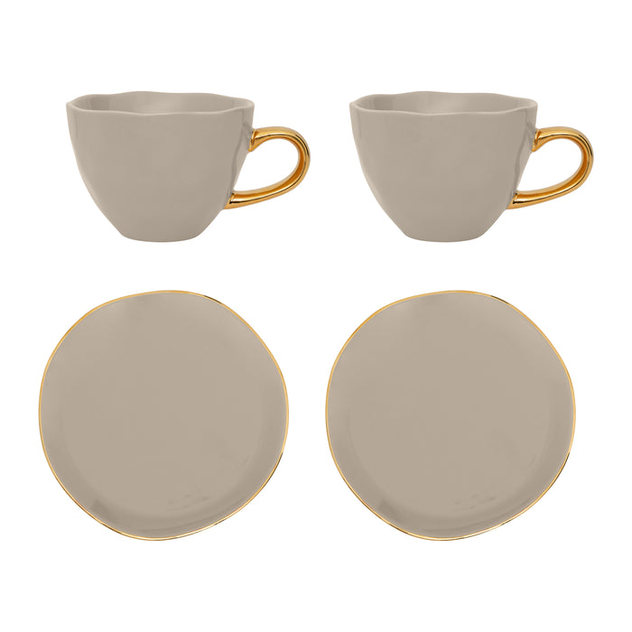 Urban Nature Culture Good Morning Kop Cappuccino/Thee en Bord Graymorn - Set van 4 - In Geschenkverpakking