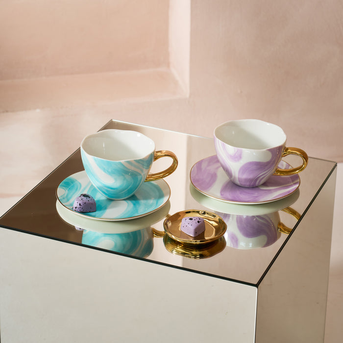 Urban Nature Culture Good Morning Kop Cappuccino/Thee en Bord Valuri Violet - Set van 4 - In Geschenkverpakking