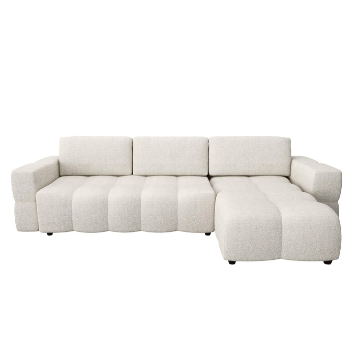 5-zits rechter hoekbank met boxzitting bouclette crème