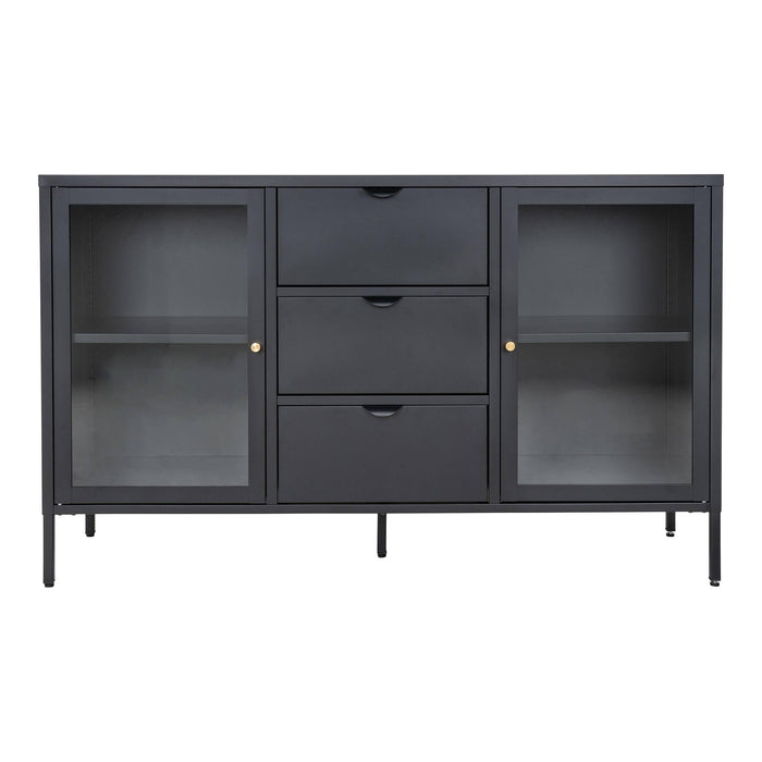 House Nordic Dalby Zwart | Glas Dressoir 2-Deuren 3-Lades