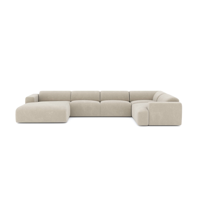 Links panoramische sofa beige fluweelpatroon