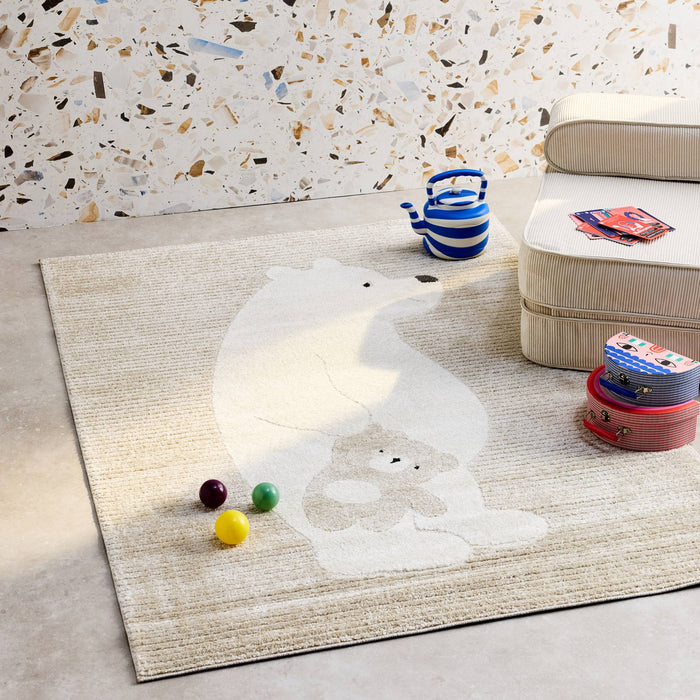 sweeek - Vloerkleed beige|crème, teddybeer