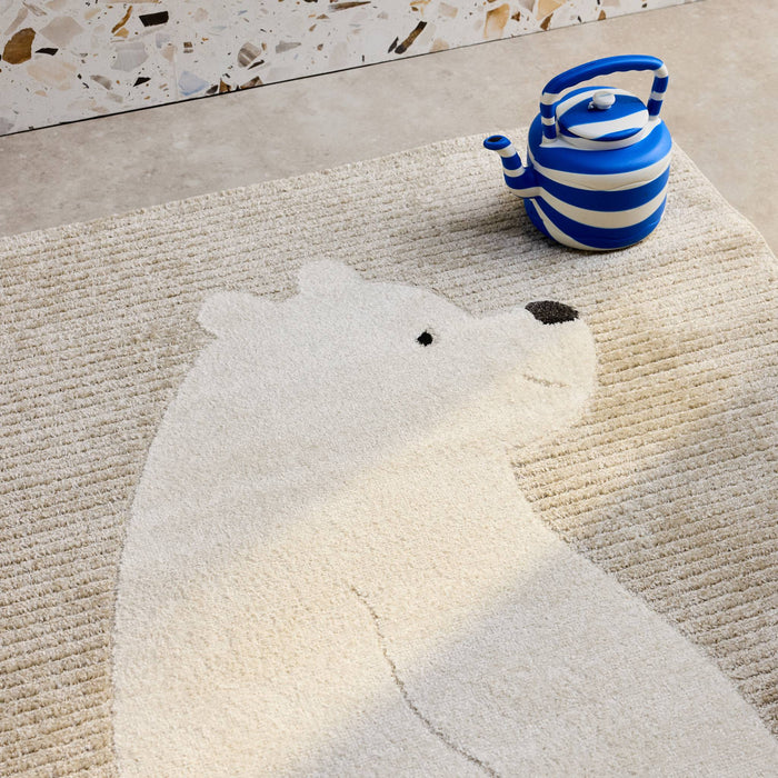 sweeek - Vloerkleed beige|crème, teddybeer