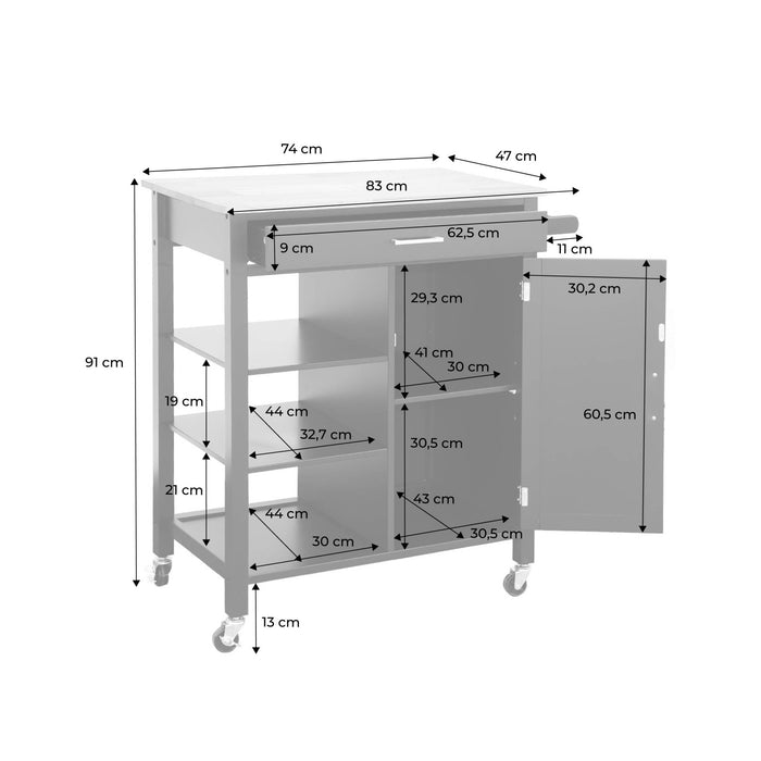 sweeek - keukentrolley van rubberhout met handvat