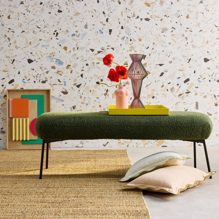 sweeek - Bank, bed einde met bouclébekleding, B120 x D42,5 x H43,5cm