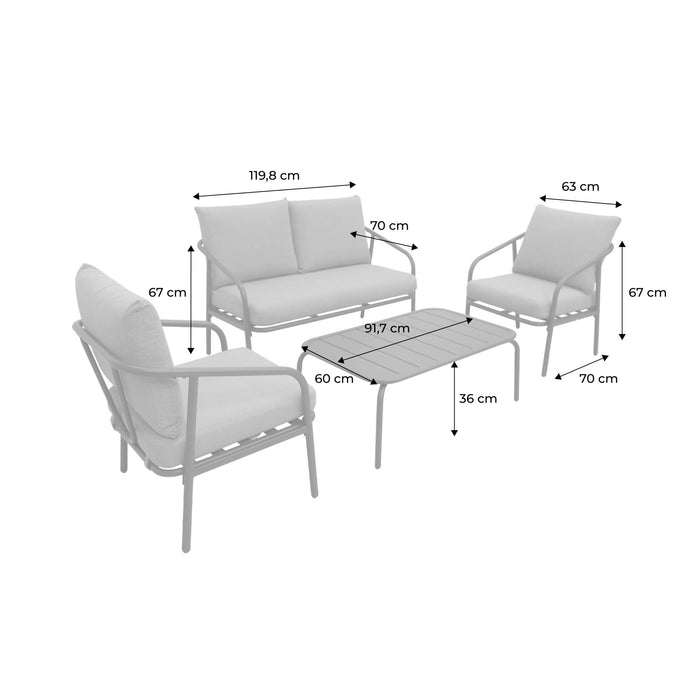 sweeek - Metalen loungeset, 4 zits