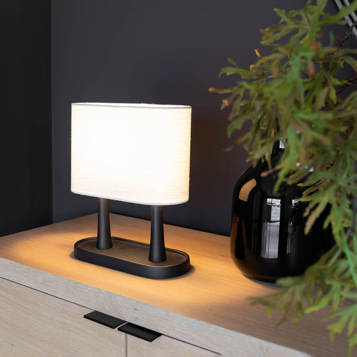 Atmooz Bakati - Tafellamp - Zwart met Wit Linnen Scherm - 30 cm