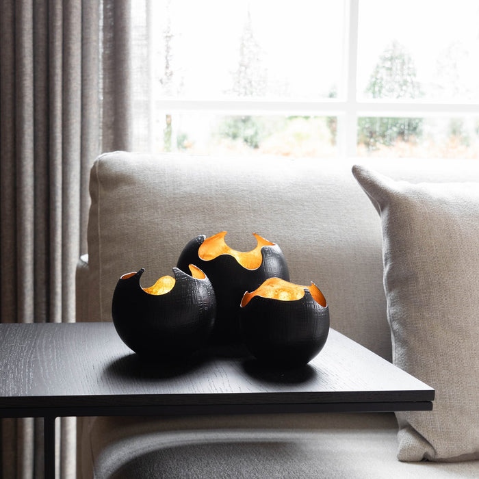 Atmooz Kotori - Theelichthouder - Set van 3 - Zwart & Goud - Metaal