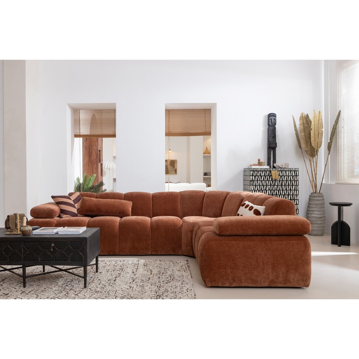 WOOOD Mojo Hoekbank Rechts - Ribstof - Roest Bruin - 74x310x230