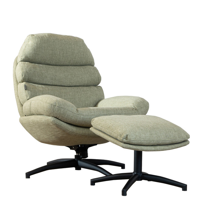Bronx71 Draaifauteuil met hocker Palma linnen olijfgroen