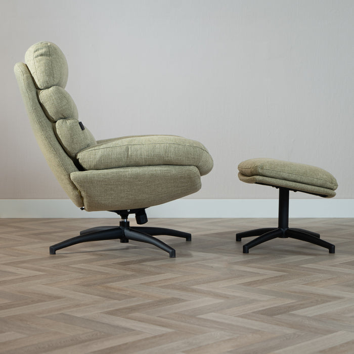 Bronx71 Draaifauteuil met hocker Palma linnen olijfgroen