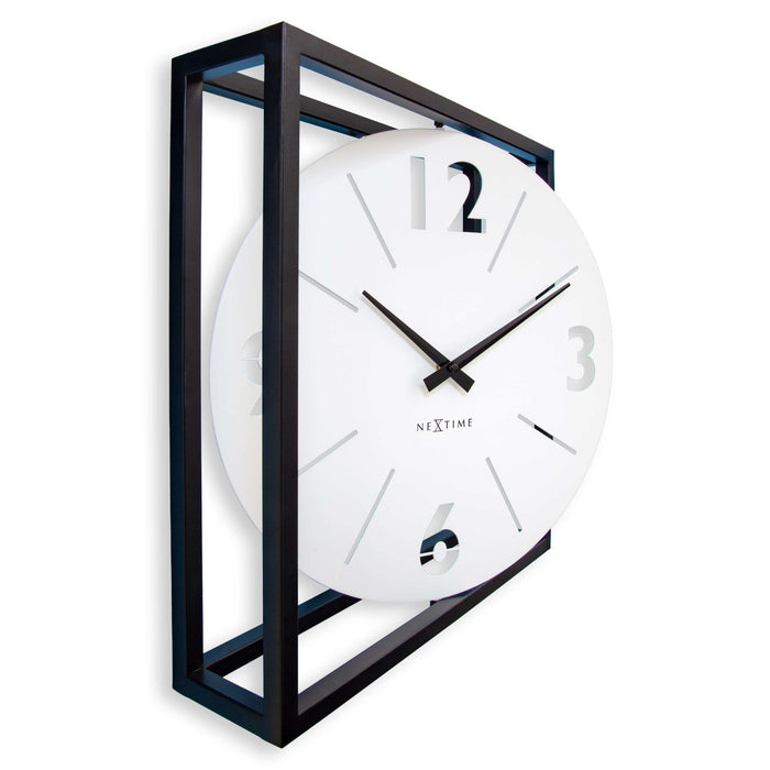 NeXtime - Tafel-|Wandklok 40x40x9,5cm - Stil - Zwart|Wit - Metaal -