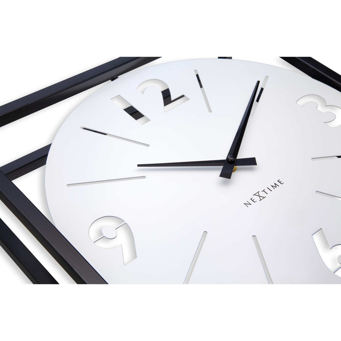 NeXtime - Tafel-|Wandklok 40x40x9,5cm - Stil - Zwart|Wit - Metaal -