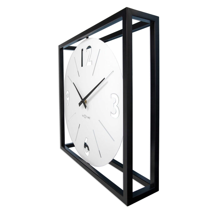NeXtime - Tafel-|Wandklok 40x40x9,5cm - Stil - Zwart|Wit - Metaal -