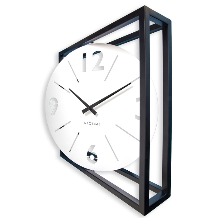 NeXtime - Tafel-|Wandklok 40x40x9,5cm - Stil - Zwart|Wit - Metaal -