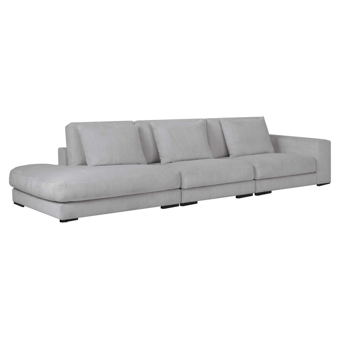 by fonQ Snug 3-zitsbank - Open Eind Links - Rib - Lichtgrijs