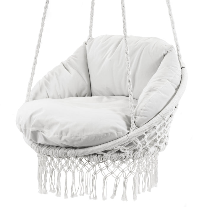 Vivere Polyester Macrame Deluxe Stoel met Franje - Off White