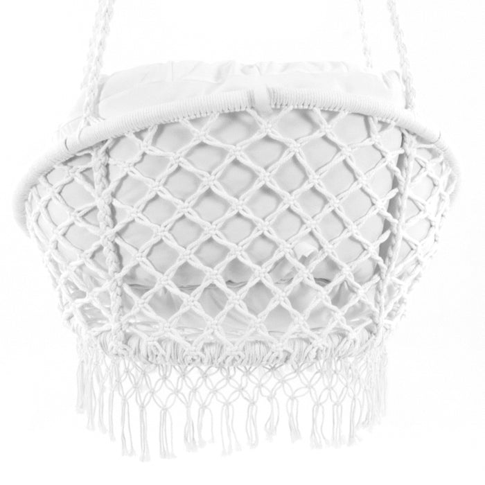 Vivere Polyester Macrame Deluxe Stoel met Franje - Off White
