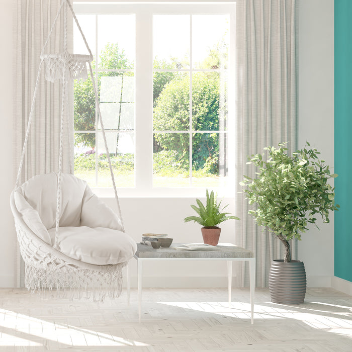 Vivere Polyester Macrame Deluxe Stoel met Franje - Off White