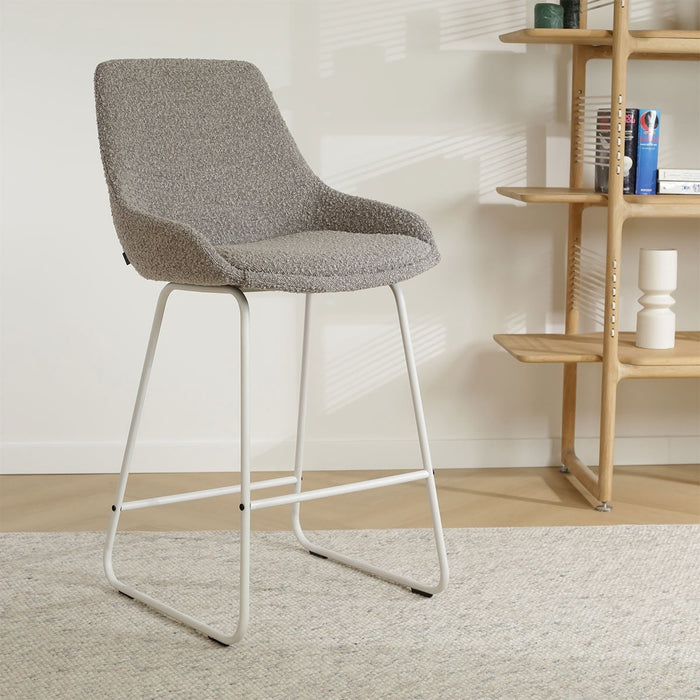 Nolon Nino-Isa Barkruk Bouclé Taupe - Stof - Wit Onderstel - 75 cm