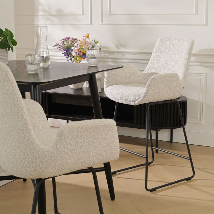 Nolon Nino-Eef Barkruk Bouclé Beige - met Armleuning - Zwart - 75 cm