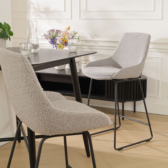 Nolon Nino-Isa Barkruk Bouclé Taupe - Stof - Zwart Onderstel - 75 cm