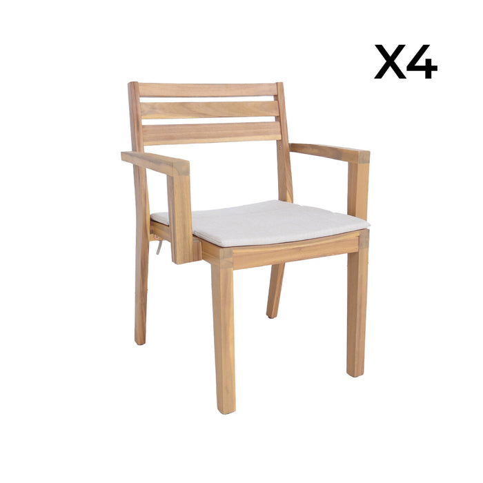 sweeek - Set van 4 acaciahouten tuinstoelen met kussen