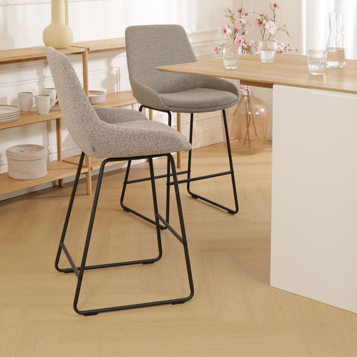 Nolon Nino-Isa Barkruk Bouclé Taupe - Stof - Zwart Onderstel - 75 cm