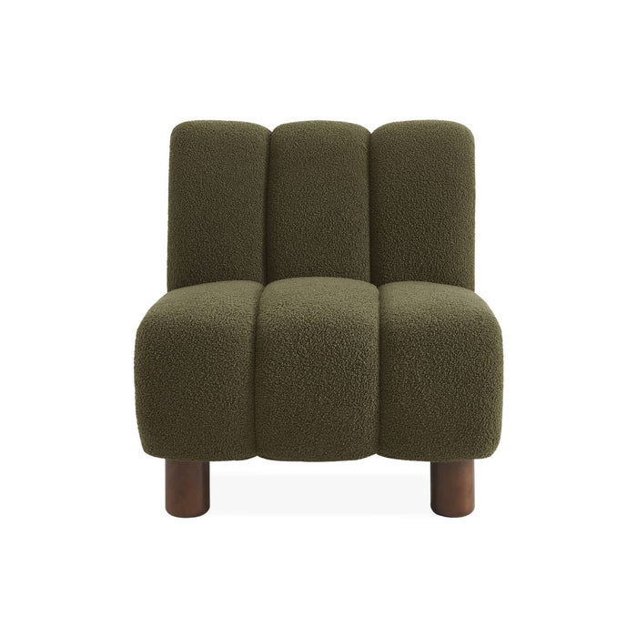 sweeek - Relaxfauteuil met afgeronde poten in hout en boucléstof