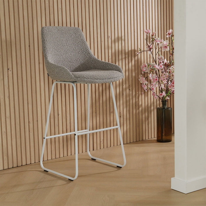 Nolon Nino-Isa Barkruk Bouclé Taupe - Stof - Wit Onderstel - 75 cm