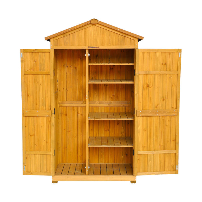 sweeek - 105 cm tuinhuisje in dennenhout, 6 opbergruimtes