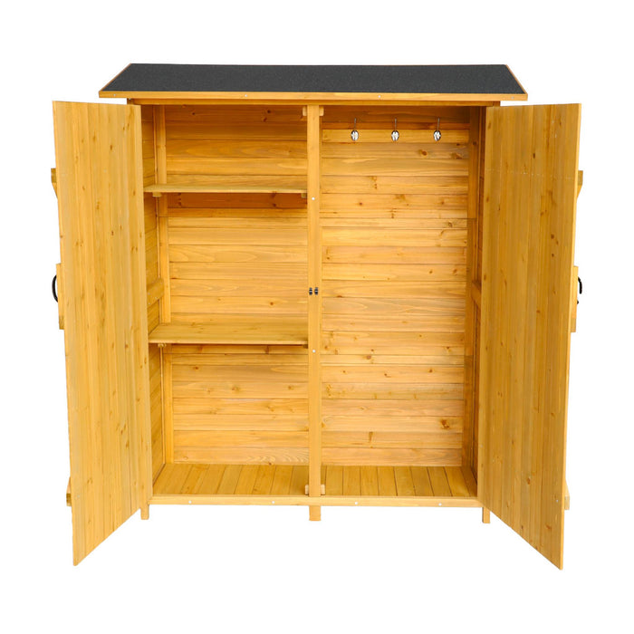 sweeek - 140 cm tuinhuisje in dennenhout, 4 opbergruimtes