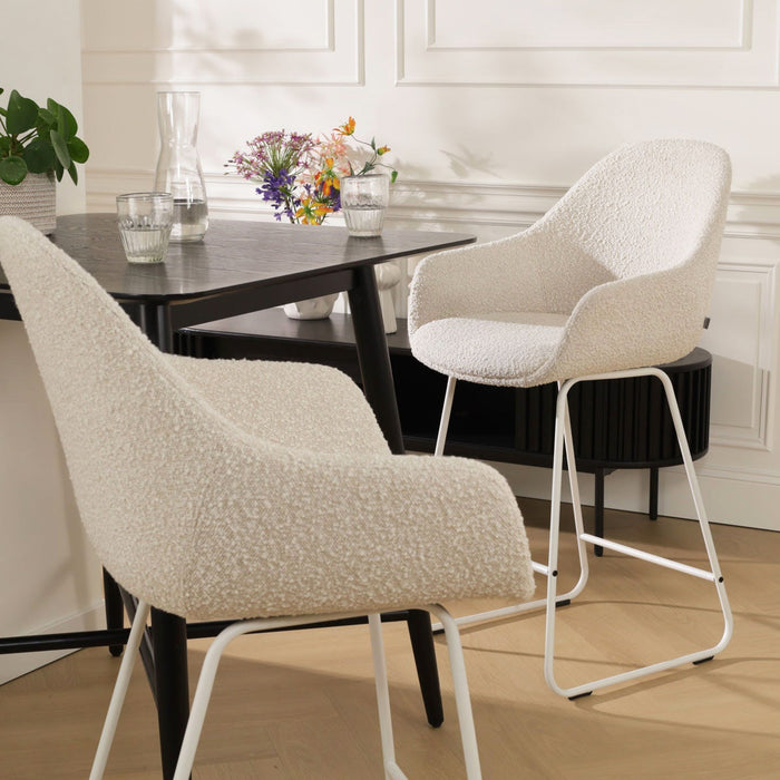 Nolon Nino-Mae Barkruk Bouclé Beige - met Armleuning - Wit - 65 cm