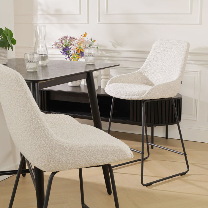 Nolon Nino-Isa Barkruk Bouclé Beige - Stof - Zwart Onderstel - 75 cm